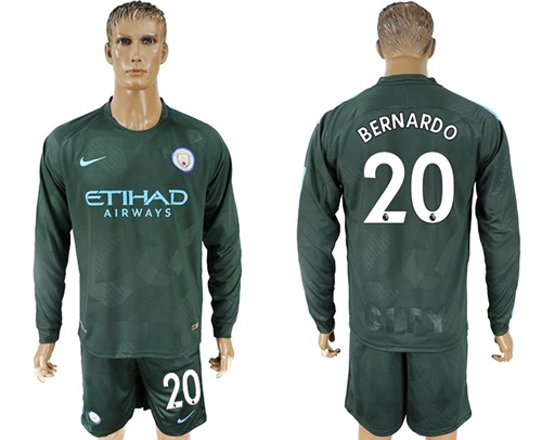 Manchester City #20 Bernardo Sec Away Long Sleeves Soccer Club Jersey